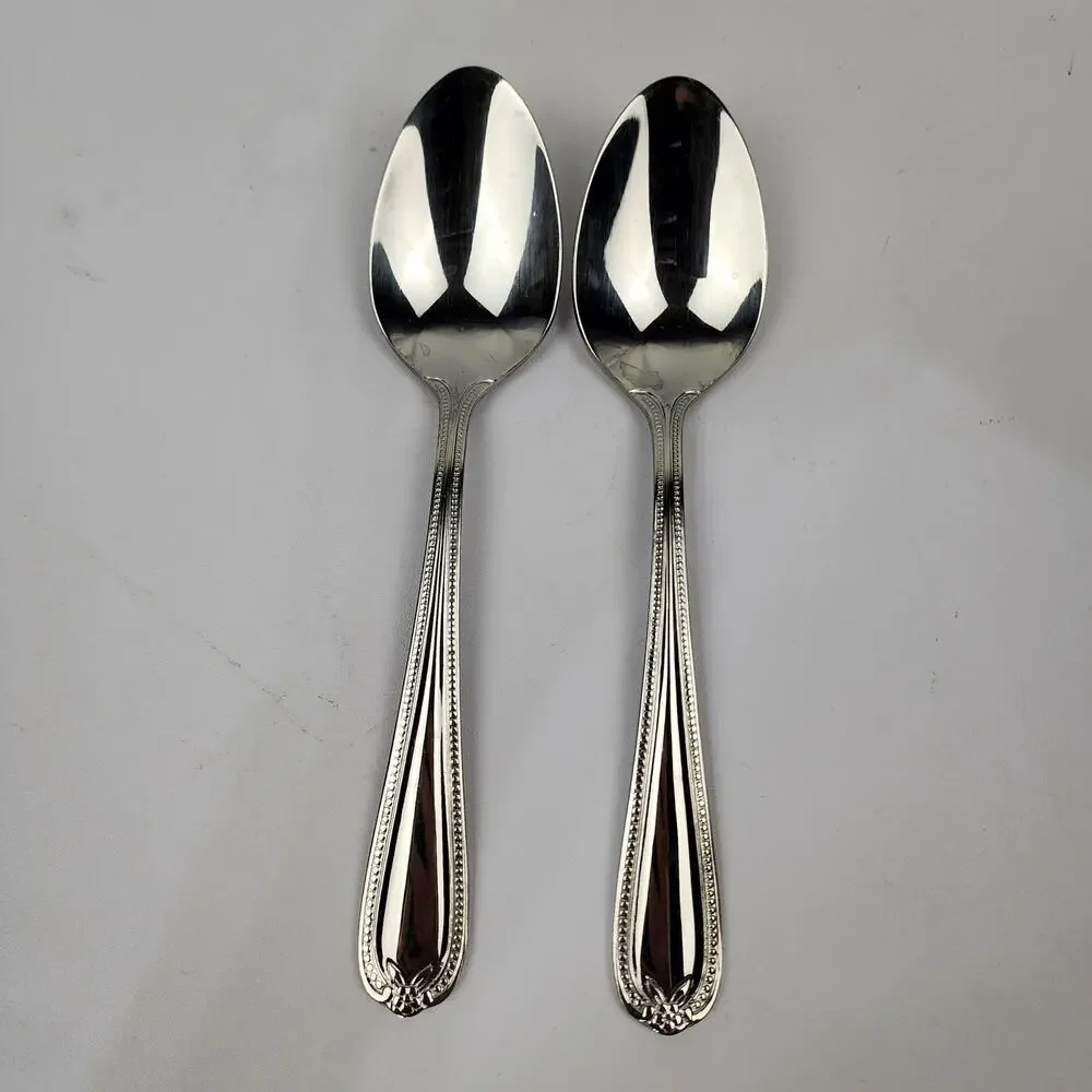 2 Temp-Tations 18/10 by Tara Old World Bead Stainless Round Tip Soup Tablespoons